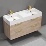 Nameeks DERIN188 48 Inch Bathroom Vanity, Double Sink, Wall Mount, Modern, Brown Oak